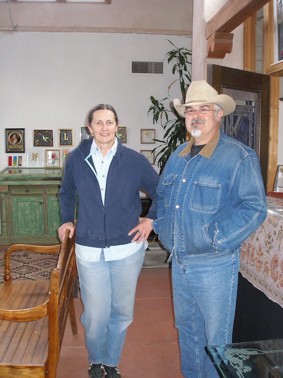 Ruth Dobbins, Artist, and Thom Valenza in Ruths etched & carved glass studio<br>Ruth Dobbins is a professional glass artist & consultant who runs Dobbins Studios in Santa Fe, N.M.  505-473-9203  
