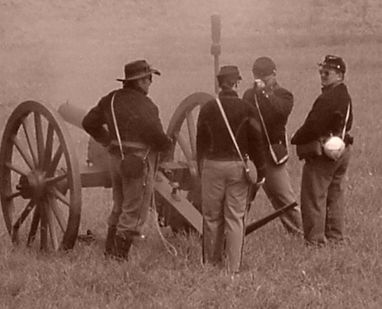 140th Reenactment at Gettysburg, Pa. 2003-  Cannon being fired<br>Photograph:D.Valenza