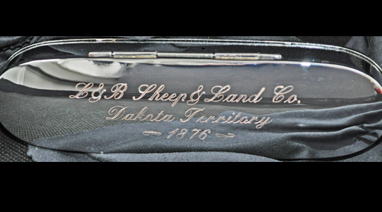 L & B Sheep & Land Co. Dakota Territory~1876~<br>Historic Eyewear Company 1800's Spectacle Case with custom three line engraving