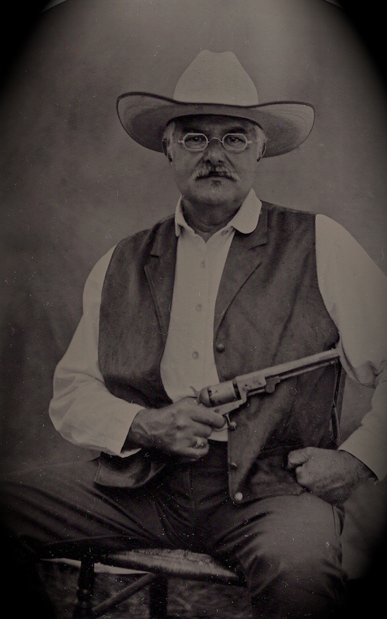 Tommy Specs is wearing the  1835-80 Octagon in Tombstone Silver Dust<br>Image struck by Wet Plate Collodion photographer Robert J. Szabo 
www.robertszabo.com