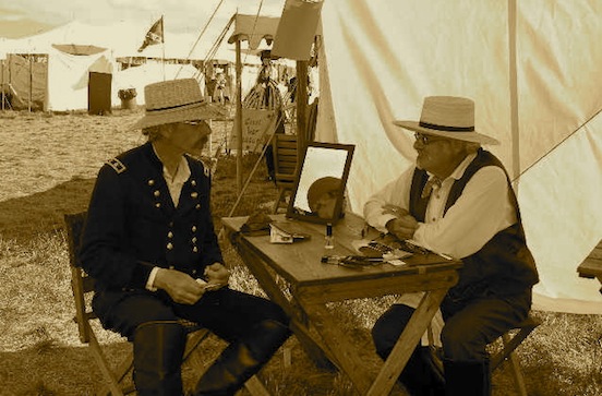 General Slocum and Tom under our tent at the 150th<br>
