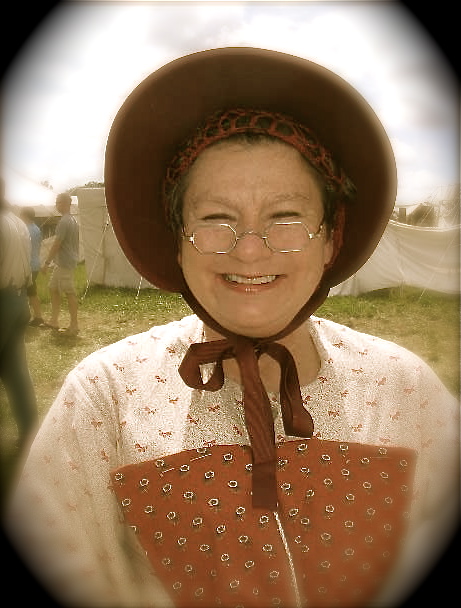Karen Hasenauer Godwin wearing the Octagon in Tombstone Silver Dust<br>Karen at the 150th Gettysburg stopped by our tent for some new specs.