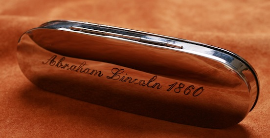 Historic Eyewear Company 1800's Spectacle Case  with custom engraving<br>Abraham Lincoln 1860 
Photograph: Jan Press, Livingston,N.J.