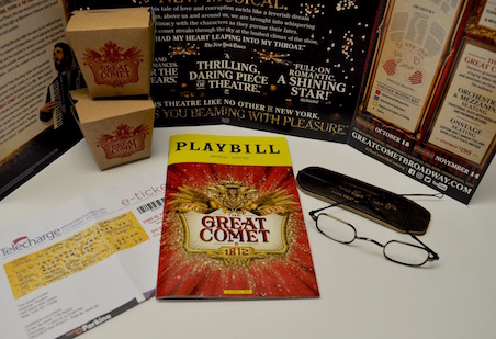 We went to see Josh Groban in the Great Comet of 1812. He is wearing our specs<br>Really enjoyed the show- this photo shows our keepsakes from the show