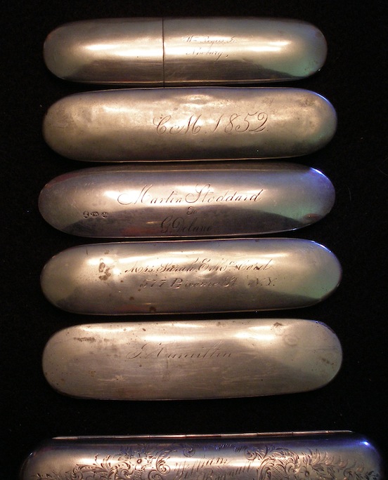 Assorted original antique engraved spectacle cases- Private Collection<br>