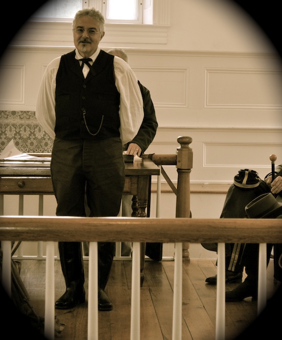 Thom Valenza , portraying spectacle peddler at Gathering of Civil War Eagles, Winchester, Va., 2012<br>